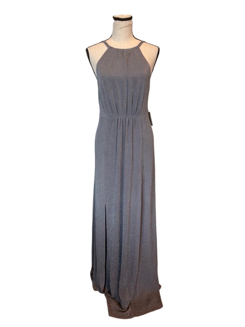 Show Me Your Mumu Amanda Maxi Dress NWT Large Shimmer Halter Open Back Slit